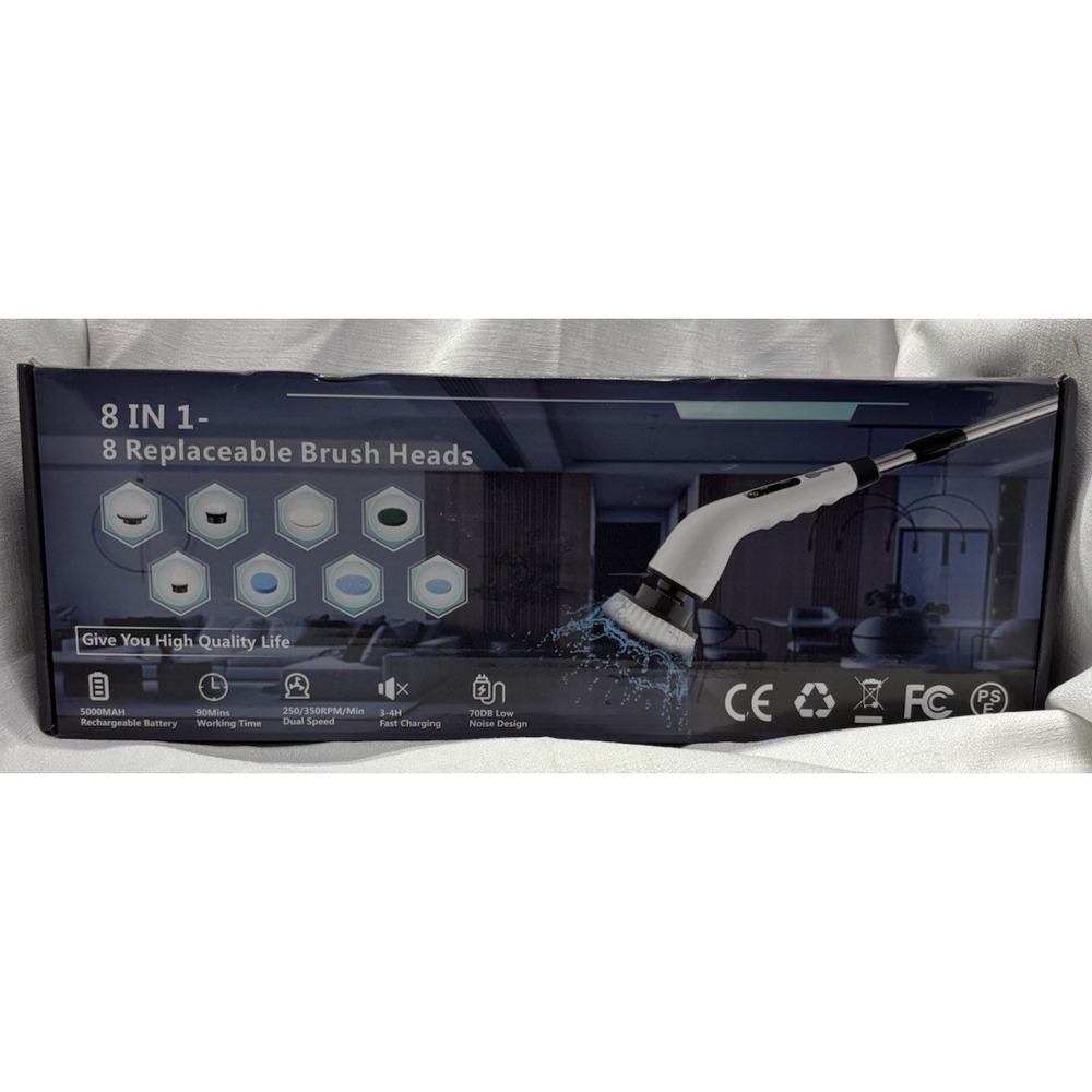 8 in 1 Electric‎ Spin Scrubber with 8 Replaceable Brush Heads, Multi-Functional